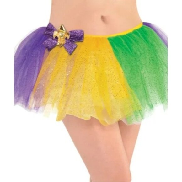 Adult OSFM Glitter Mesh Tutu Skirt Green Purple Gold Halloween Mardi Gras 457 - Picture 1 of 8